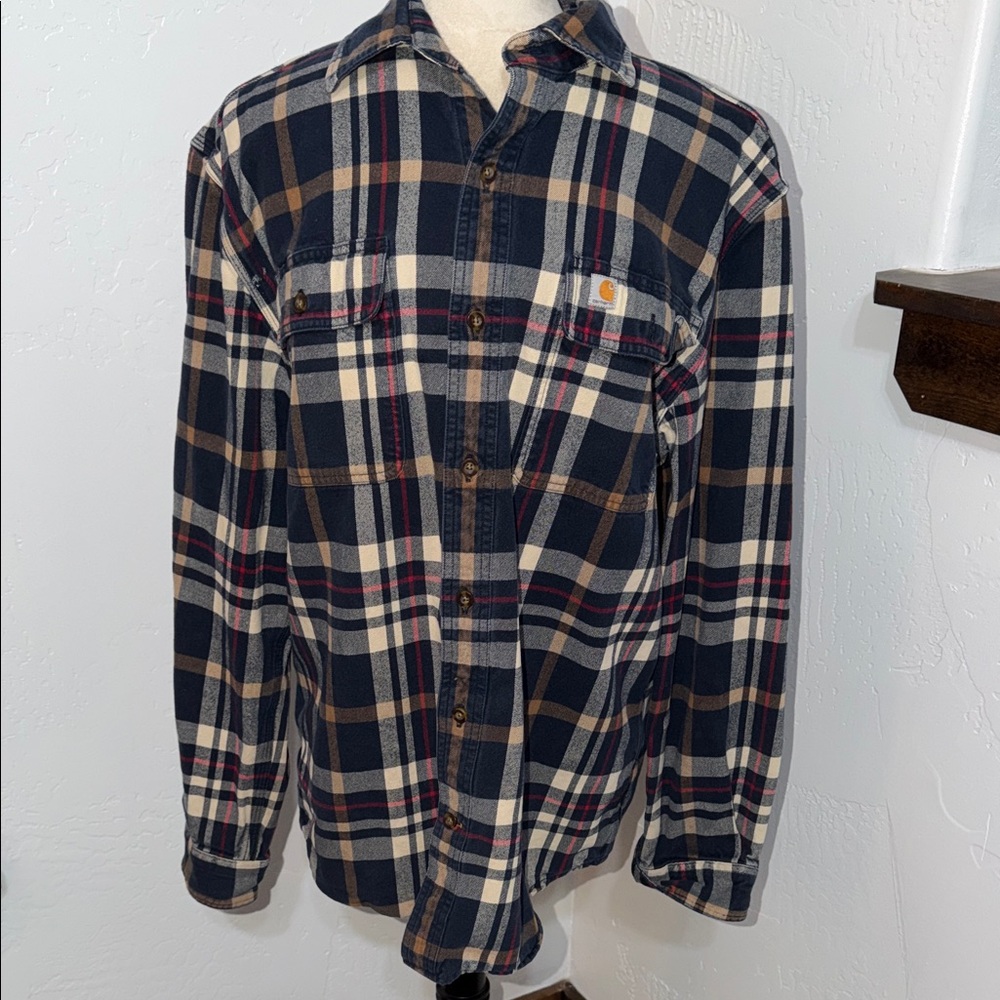 Carhartt Men's Multicolor Heavyweight Plaid Button Down Flannel Shirt Medium